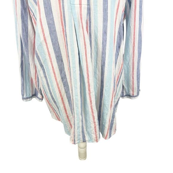 LL Bean 100% Linen Red White Blue Tunic Top Notch V-Neck L/S Popover Size XL - Picture 3 of 10